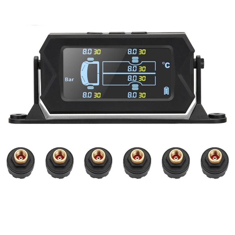 A02K-Car RV Truck TPMS 6 Wheels Sensor Solar Tire Pressure Monitoring System 0-8Bar Car External TPMS Sensor