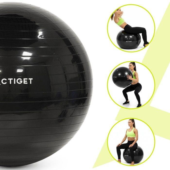 ACTIGET Ballon de fitness 75 cm pour exercices de pilates et de yoga avec pompe, gymnastique, noir