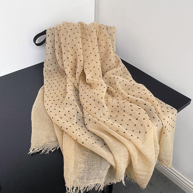 High-end Korean Polka Dot Printed Cotton and Linen Scarf In Winter Versatile Long Scarf Shawl