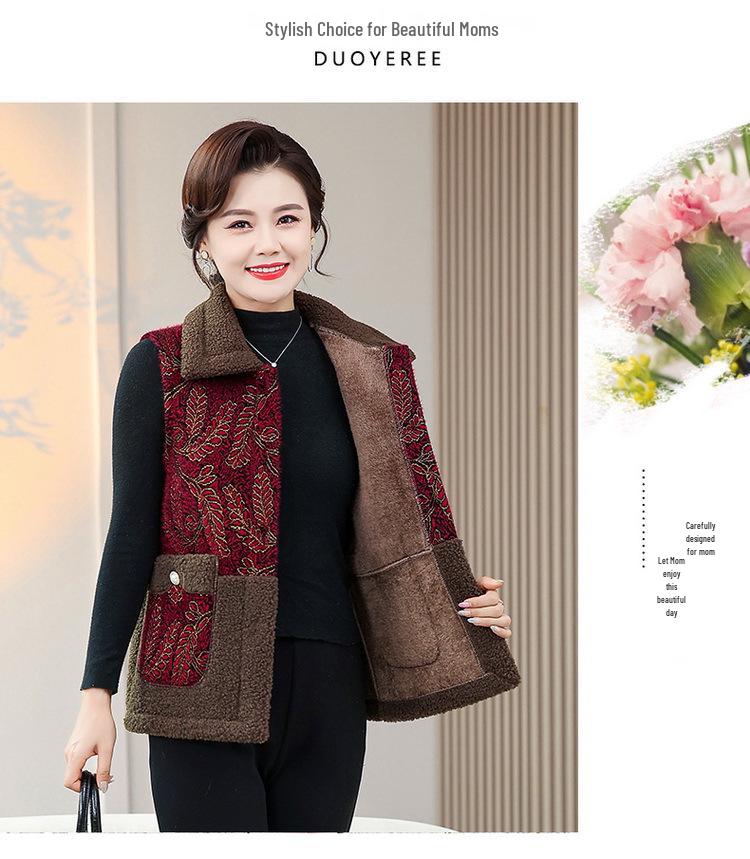 Женский жилет-шаль на флисовой подкладке - Зимняя шерсть, Стиль для среднего и пожилого возраста