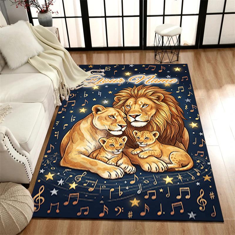 1PC Custom Name Lion Family Harmony Theme Floor Mat Ideal for Living Room, Game Rooms, Office, Bedroom,Floor Mat Playful Design