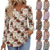 Women's Fashionable Casual V-neck Blouse Button Christmas Printed Long-sleeved Pullover T-shirt Top