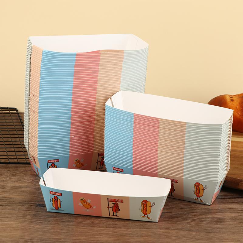100 шт. Коробка для упаковки хот-догов без складывания Бумажная Одноразовая Посуда для вечеринок Поднос для подачи еды Для кейтеринга Упаковочные коробки