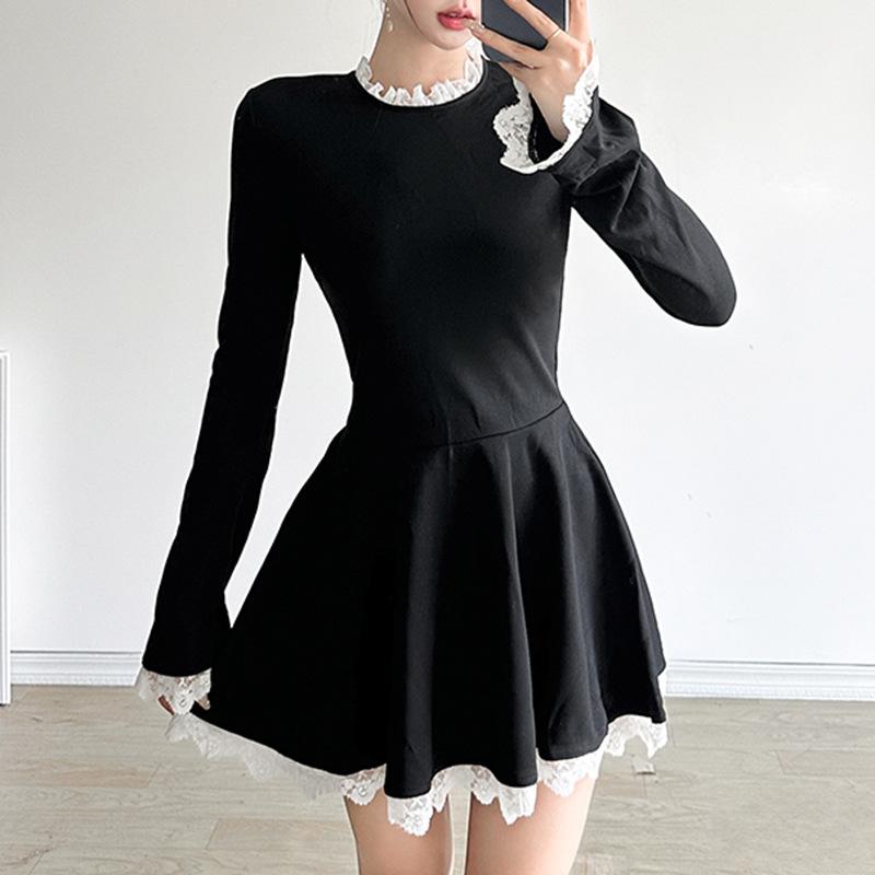 Сплайс кружевное мини-платье для женщин с высокой талией, узкие элегантные платья, женское свадебное ретро-платье, темпераментная женская одежда, новинка