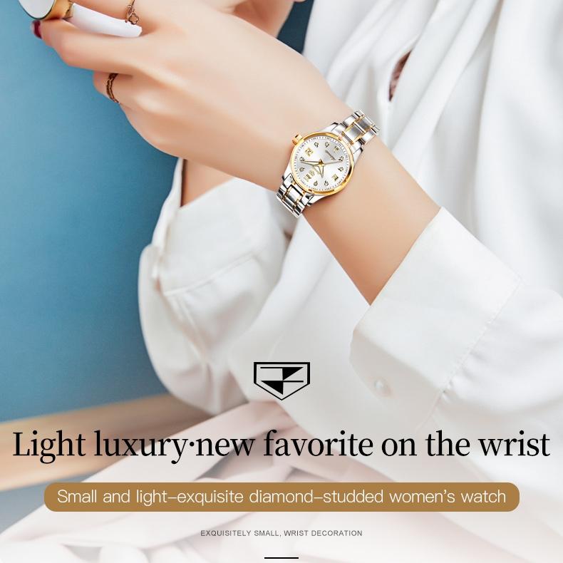 JINSHIDUN Brand Watch Heart Steel Automatic Mechanical Single Calendar Luminous Waterproof Women's Watch Women's Watch