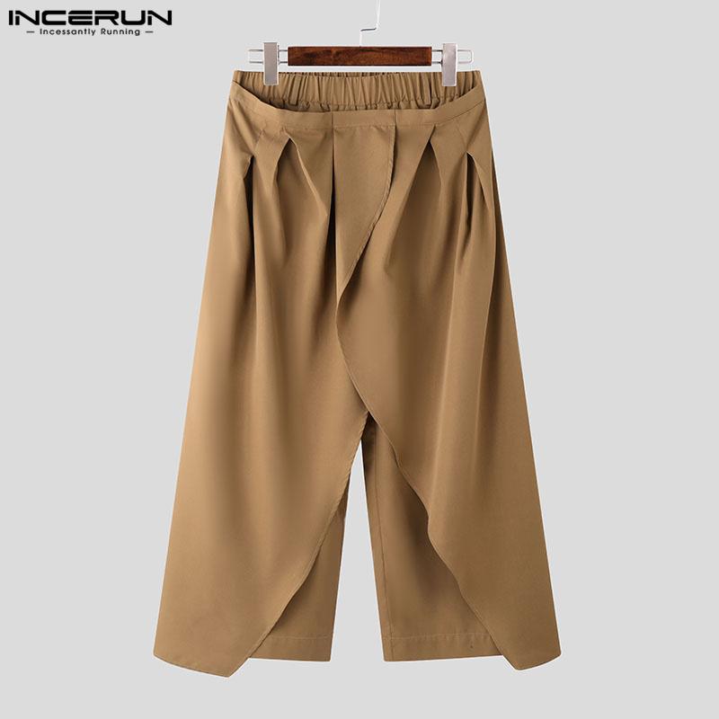 INCERUN Мужские эластичные талии неравномерные слои однотонные повседневные свободные брюки брюки