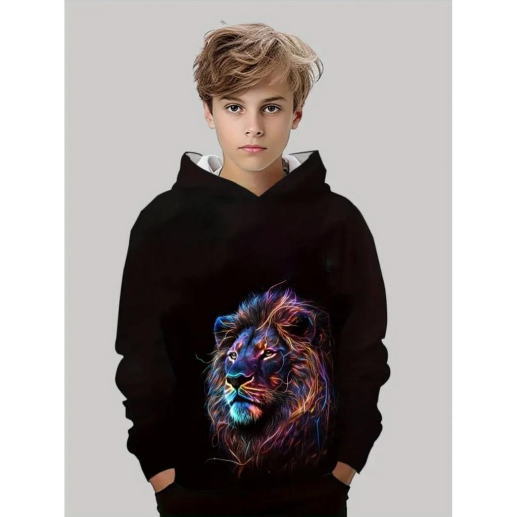 Толстовка с животным Крутой тигриный узор 3D-принт Топы Осенняя мода Свободный пуловер Толстовка с длинным рукавом Комфортная детская одежда Мальчик