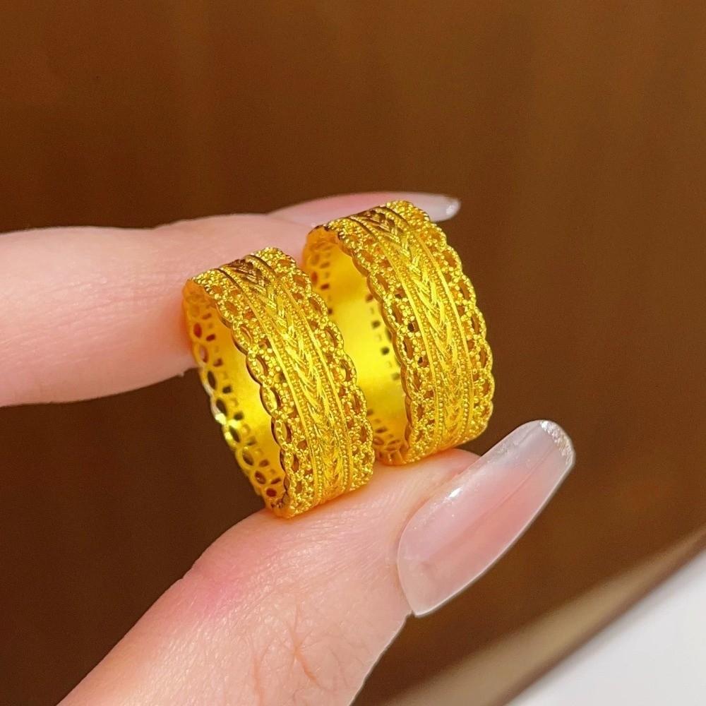 Elegant Hollow Ring Weave Design Banquet Jewelry Fashion Sandy Gold Filigree Ring Wedding