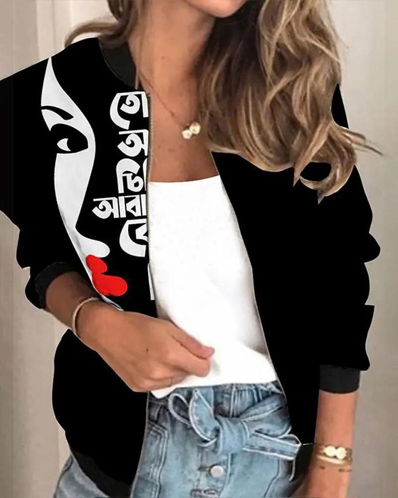20256 autumn women's jacket zipper short 3D printing painted pattern women's fashion single item one generation