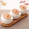 Set of 3 Porcelain Seasoning Jars Spice Container with Lids Bamboo Spice Holder