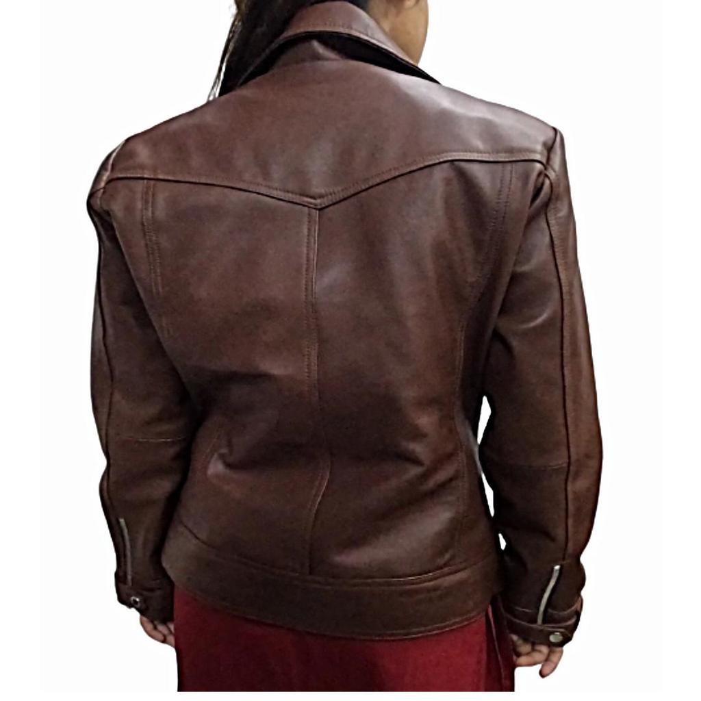 Women's Dark Brown Solid Casual Motorcycle Biker Jacket, Sheepskin Leather Moto Jacket, Brando Solid Patent Jacket , Christmas Gift For Her