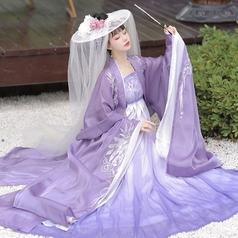 Рубашка с двойным рукавом и вышивкой Hanfu в китайском стиле, костюм с юбкой HE ZI