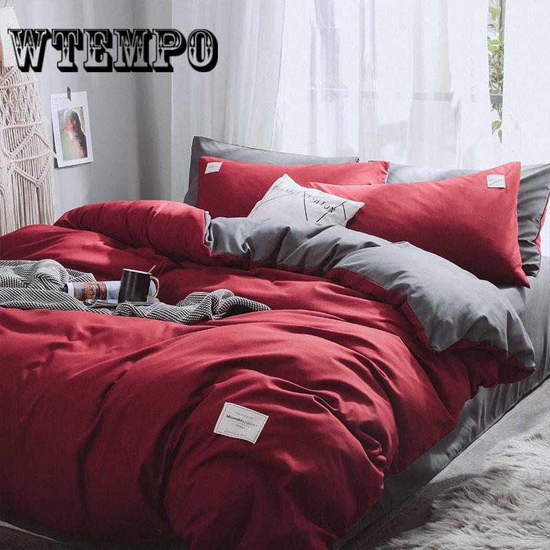 Простой комплект постельного белья из четырех частей хлопка из атласа с вышивкой из чистого хлопка