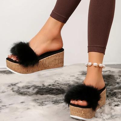 Женская обувь 2024 года, брендовые летние женские тапочки для отдыха на открытом воздухе, однотонные, из флока, с открытым носком, на платформе и танкетке, водонепроницаемые, повседневные тапочки для женщин