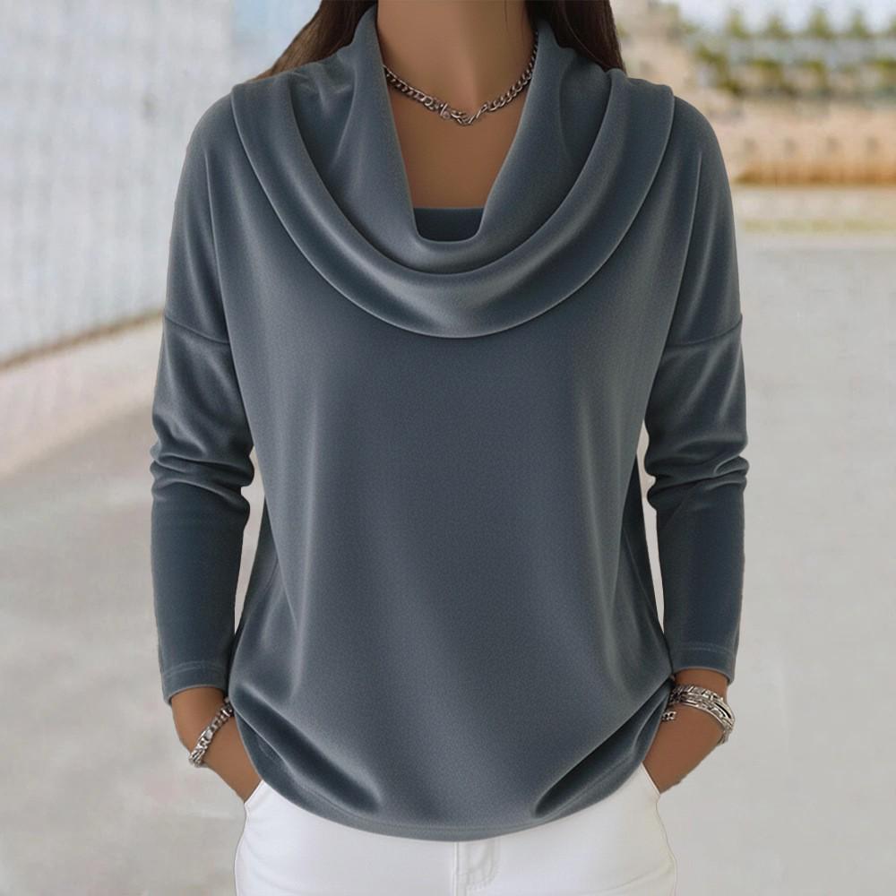 Women's Velvet Long Sleeve Solid Color Top - Autumn/Winter Collection