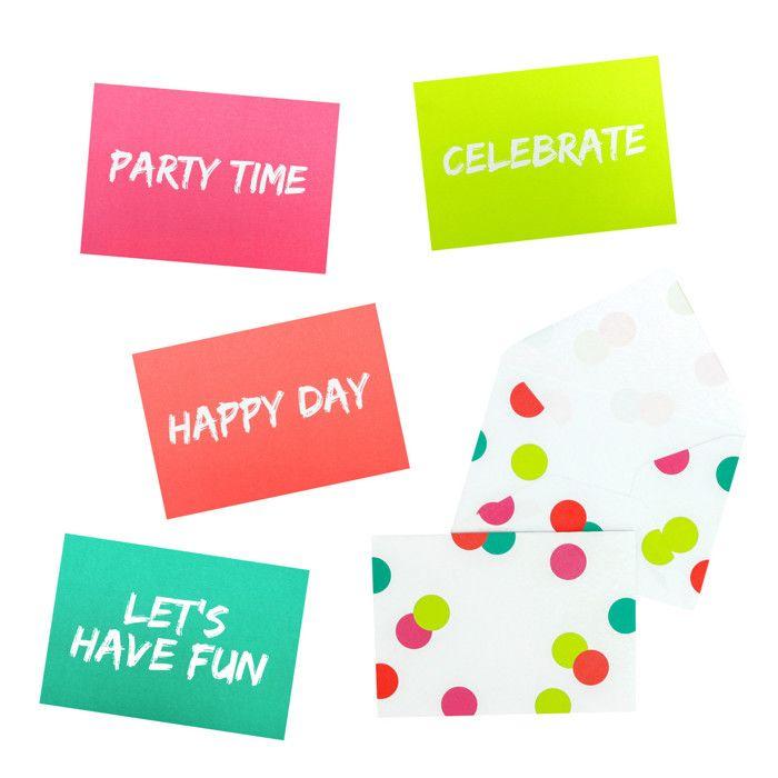 Carte d'invitation fluo avec enveloppe confettis 15cm 4 pièces