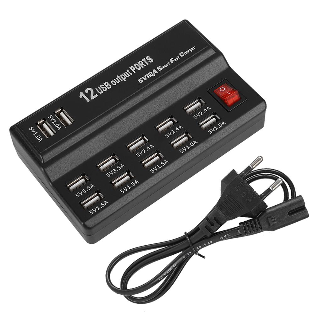 12 Ports USB Hub 5V 10A Power Adapter Charging Station Adapter Charger Home Travel Type
