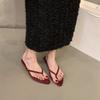 Thick Heel Pinch Foot Flip-flop Shoes Women's Shoes Wear Red with Skirt Sandals
