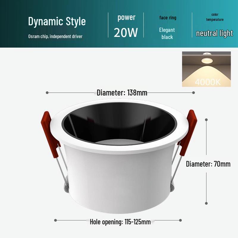 Ultra-Thin Anti-Glare Deep Cup Recessed Downlight for Living Room Ceiling