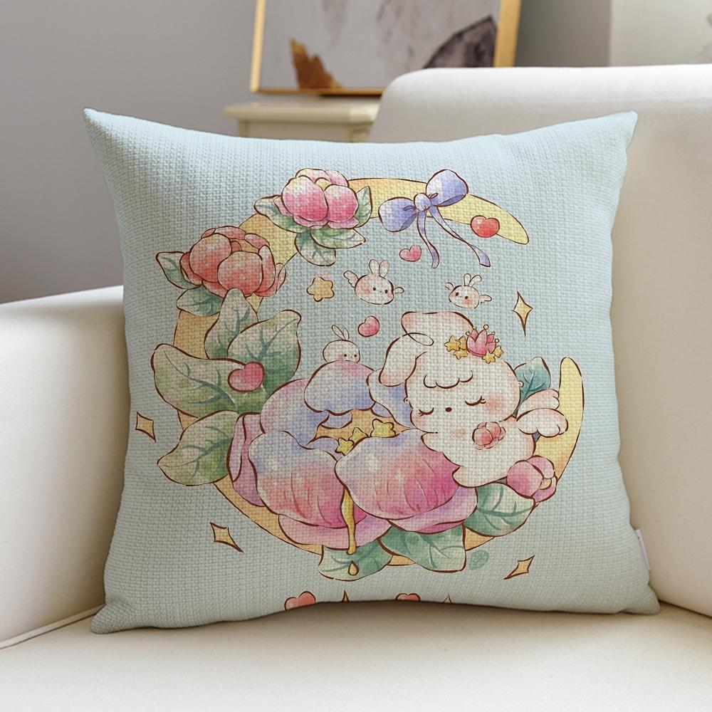 Lovely RRose AngeBunnyS Cushion Cover Breathable and skinfriendly linen pillowcase square removable and washable cushion