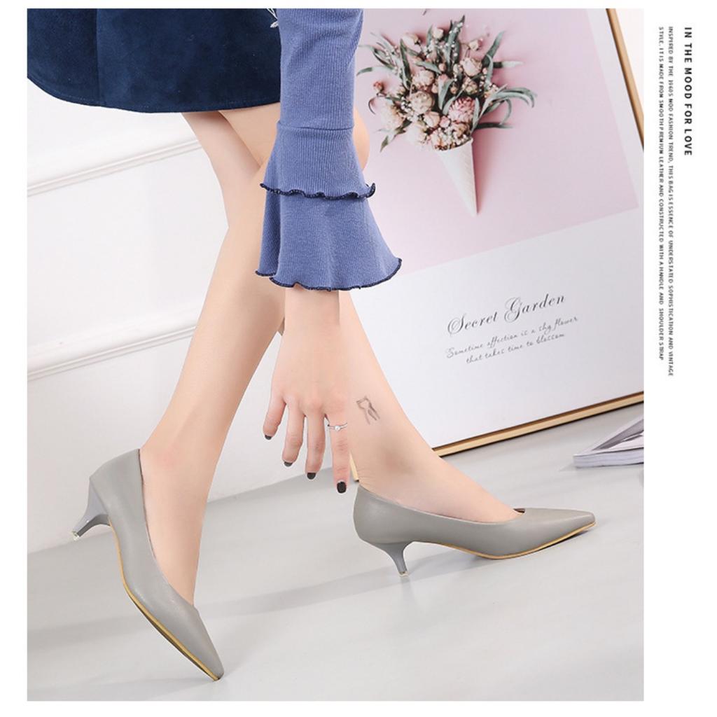 Женские элегантные черные туфли на среднем каблуке, остроносые шпильки, верх из искусственной кожи, резиновая подошва, легкие - размер 35-43