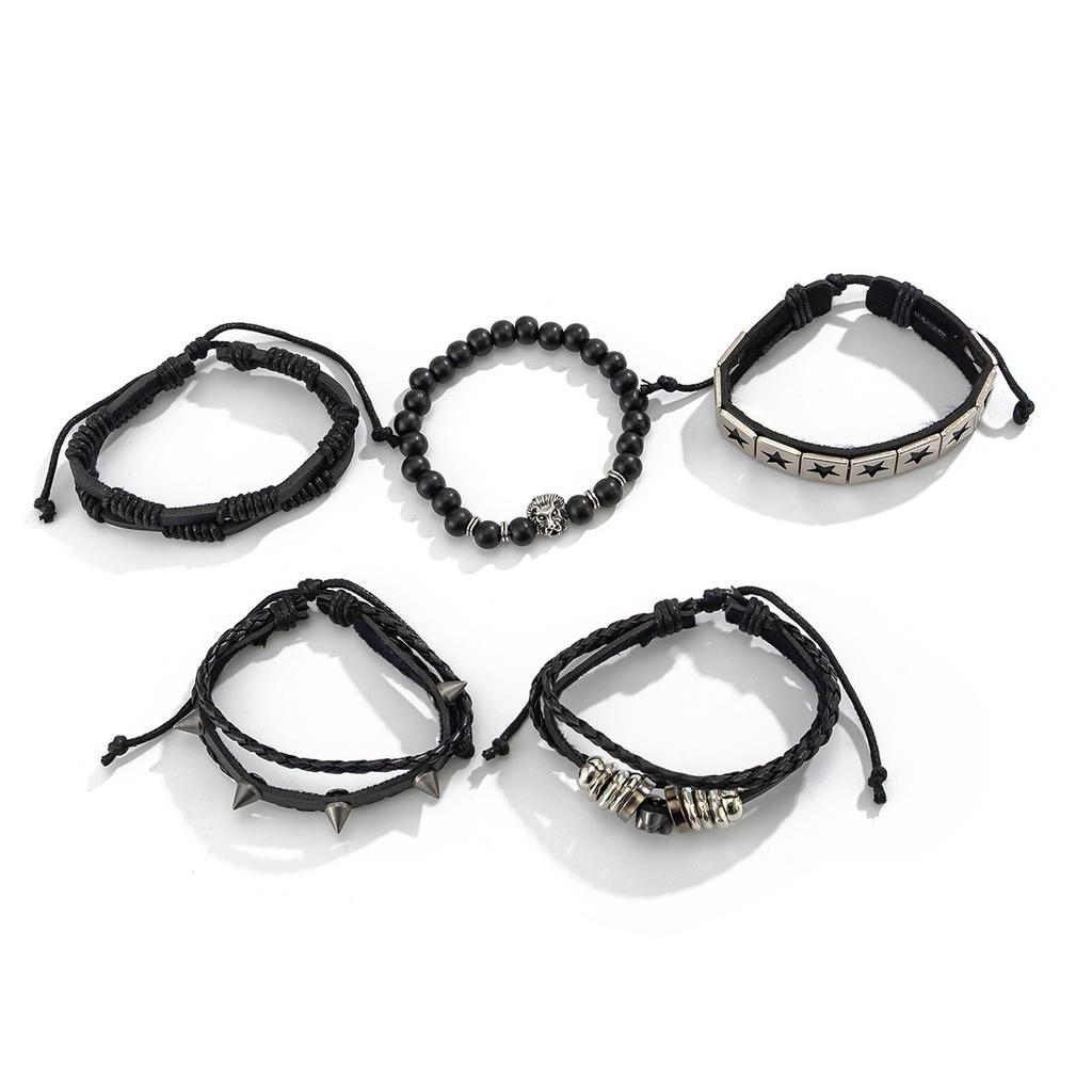Пятиконечная Звезда Кожаный Браслет для Мужчин, Модный Хип-Хоп Высококлассный Стиль, Уличные Мужские Браслеты с Шипами и Черепами, Ручные Украшения
