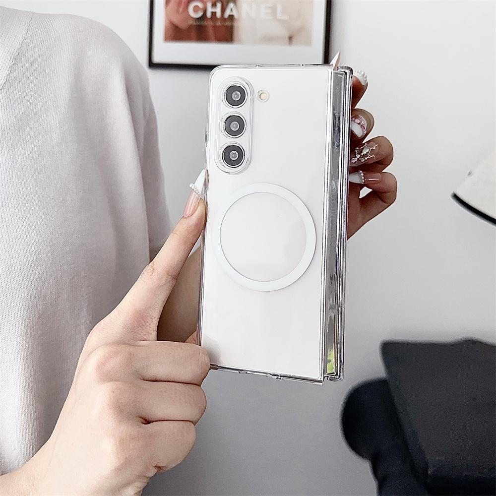 Transparent Magnetic Case for Samsung Galaxy Z Fold 6 4 3 7 Wireless Charging Clear Hard Acrylic Shockproof Cover