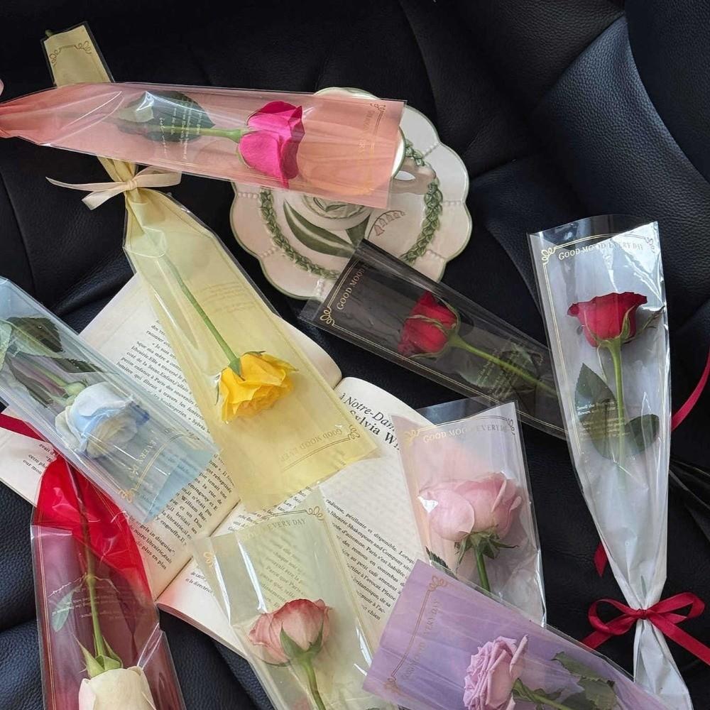 50pcs Transparent Single Rose Sleeves Waterproof Bouquet Packaging Sleeve Anniversary