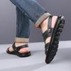 Men Black Leather Sandals Summer Brown Outdoor Hiking Sandals Outdoor Wide Head Beach Shoes for Father Over Sized