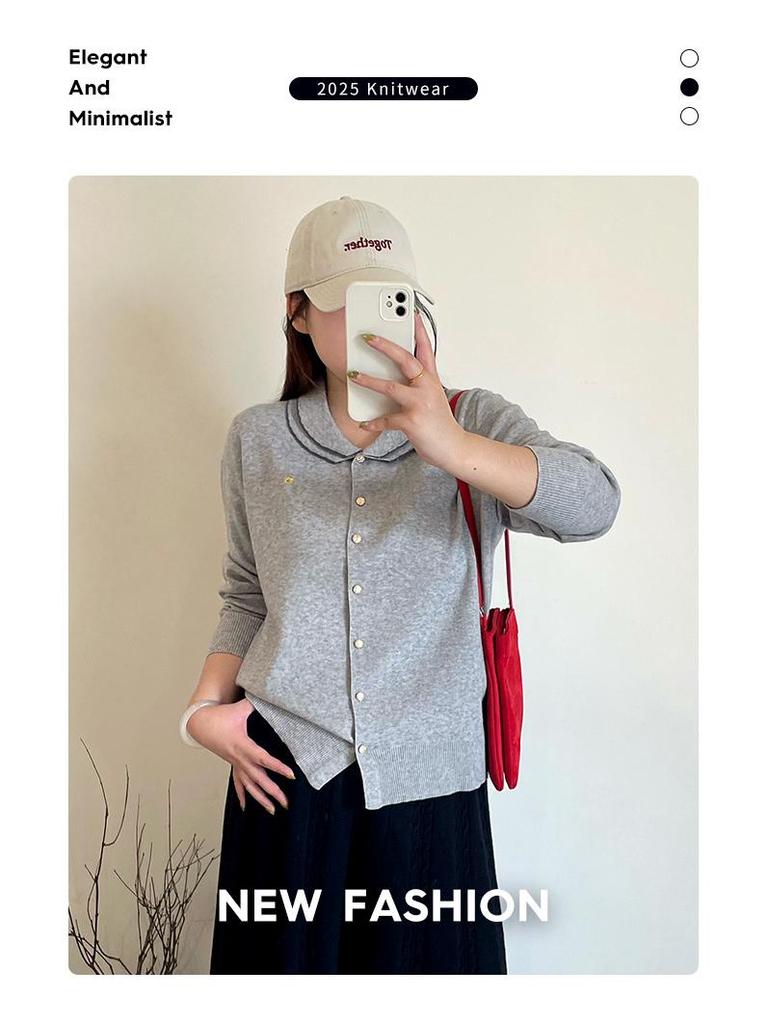 Plus Size Women's Doll Collar Age-Reducing College Style Sweater - Spring 2026 Temperament Knitwear