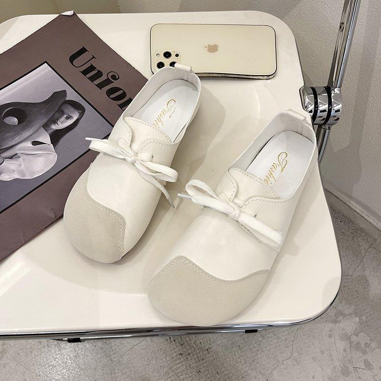 Весенняя женская повседневная обувь 2024 года, новые кожаные туфли на шнуровке, балетки, Zapatos Mujer, осенние лоферы, мокасины, мягкая круглая женская обувь