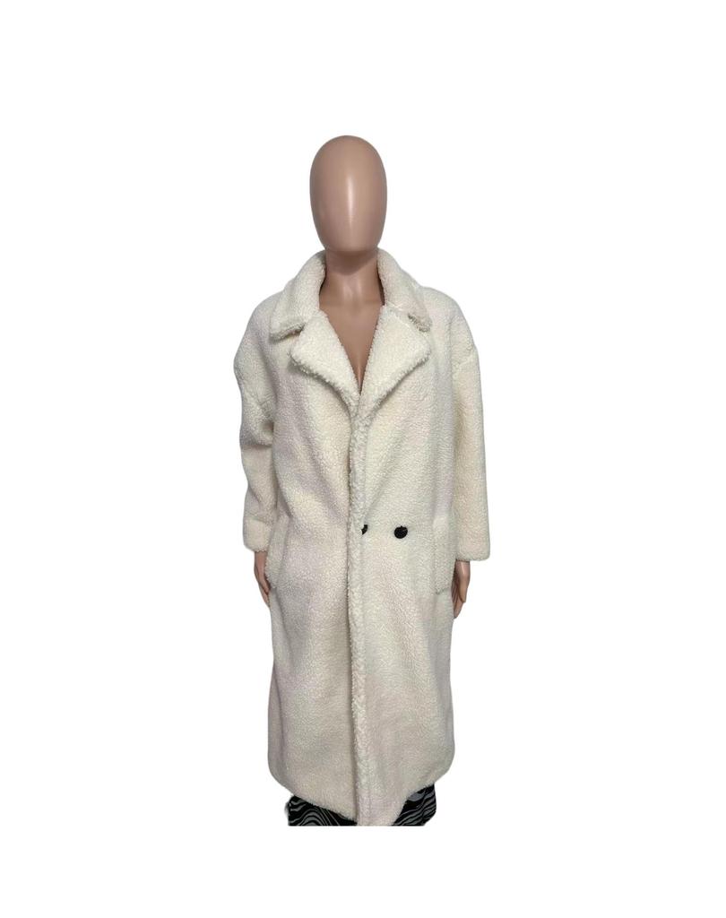 Женское пальто средней длины свободного кроя из искусственной овчины/овечьей шерсти на осень/зиму 2024