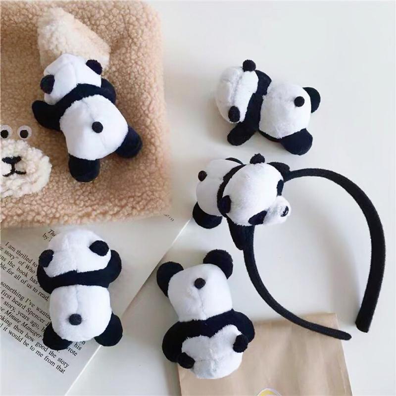 Cartoon Panda Hair Hoop Headband Furry Hairpin Scrunchie Barrette Alloy Brooch Styling Accessories for Women Girls