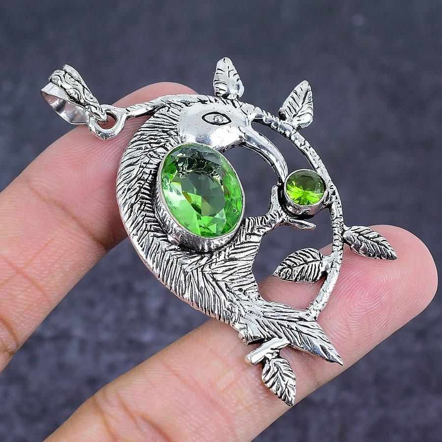 Tsavorite Handmade 925 Sterling Silver Jewelry Pendant 2.56" R1A33