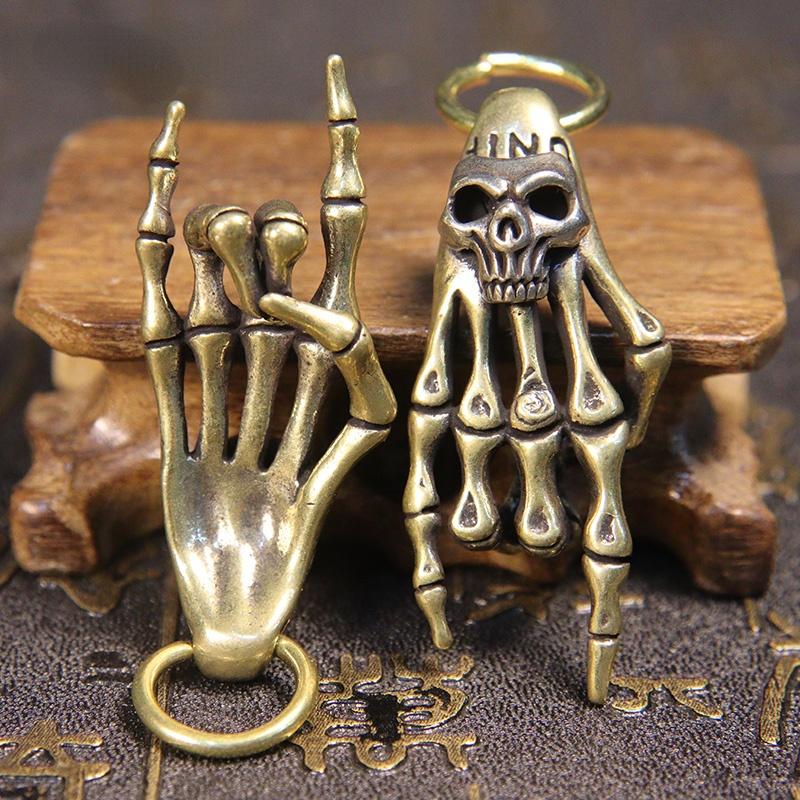 Мини-креативный латунный череп, ручная статуя, DIY брелок, ожерелье, сумка, подвеска, винтажное украшение из чистой меди, орнамент, забавная игрушка в подарок