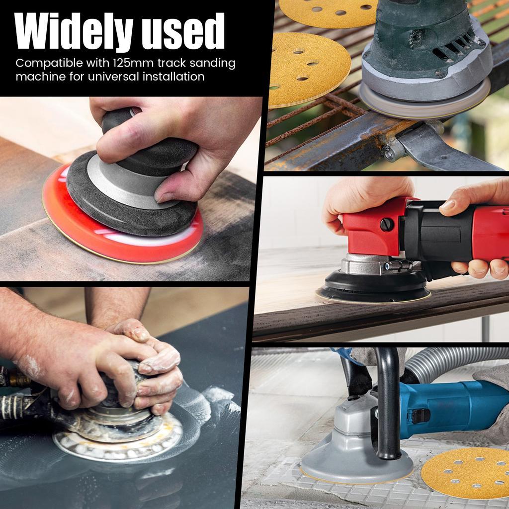 100Pcs 5inch 125mm 8 Hole Sanding Discs Sandpaper 60-320 Grits Gold Round Hook and Loop for Random Orbital Sander for Wood