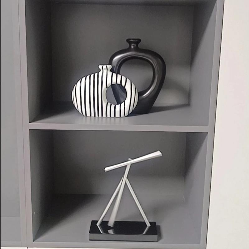 2PCS/Set Creative Modern Black and White Striped Ceramic Vase, Irregular Decorative Flower Vase for Home Decor