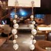 Cercei Dama Women's Asymmetric Multi-Bead Crystal Long Earrings Fashion Pearl Theme Gold Elegant Double Model EFAYN