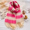 Retro Wool Scarf Women's Winter High-end Sense Versatile Striped Color Matching Warm Knitted Thickened Scarf