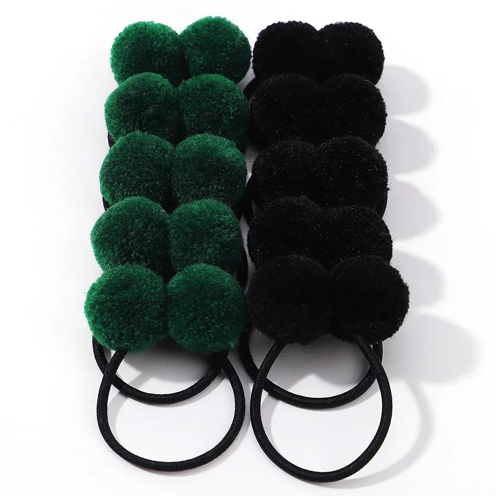 10 шт. Однотонные детские резинки для волос ручной работы для девочек зимние с меховым помпоном резинка для хвостика веревка для волос аксессуары для волос