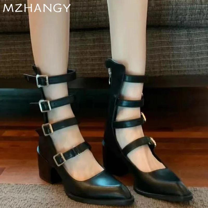 Туфли на высоком каблуке женские с острым носком кожаные туфли дизайнерские новые массивные сандалии женские 2024 трендовые туфли туфли-лодочки осень Mujer Zapatos