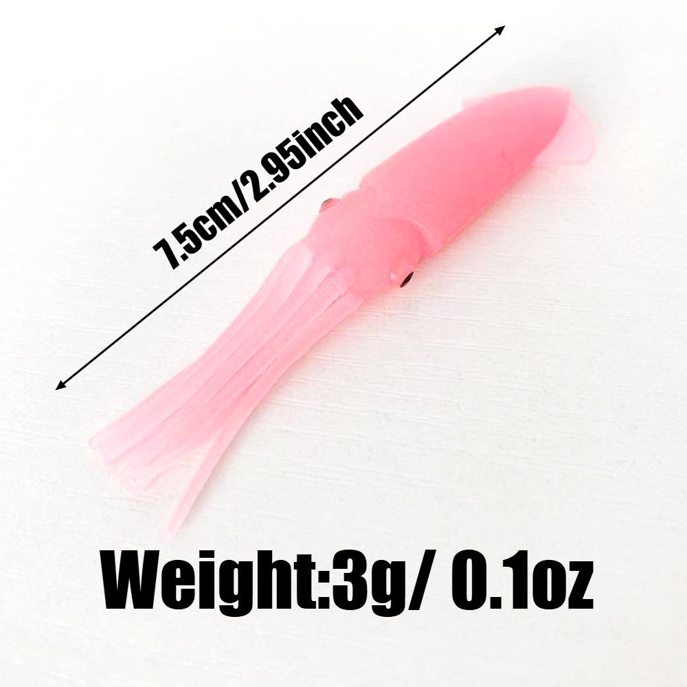 7.5cm Luminous Octopus Squid Bait, 3g, Glowing PVC Soft Lure, 5pcs