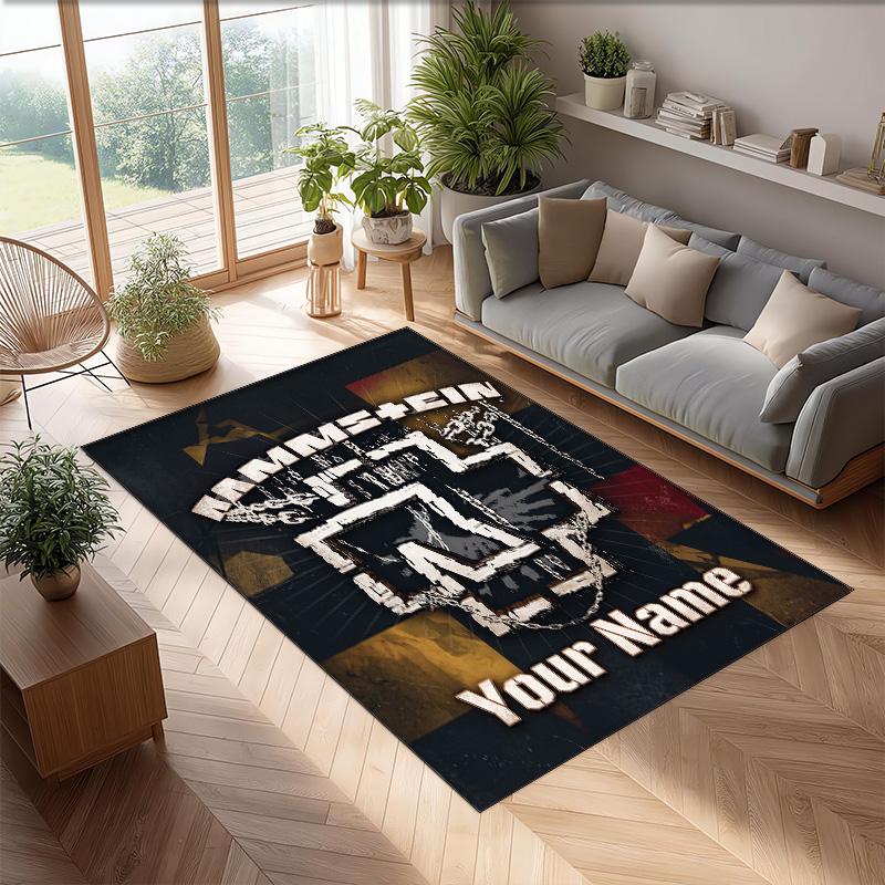 Rammstein Crystal Velvet Rug, Custom Name Text Personalized Non‑Slip Floor Mat for Home Decor Gift
