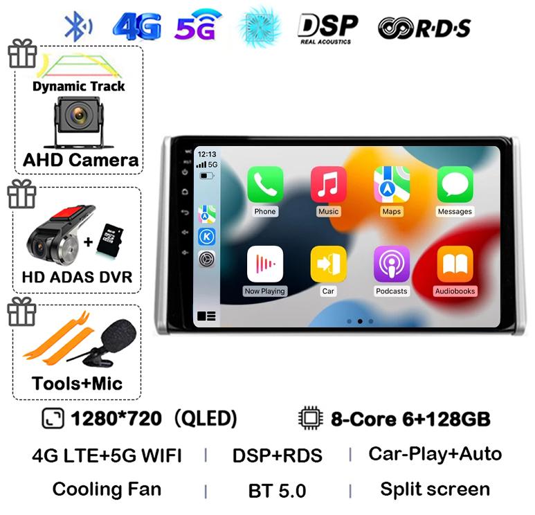 Android 14 Carplay Auto для Toyota RAV4 5 XA50 2018 2019 2020 2021 2022 2025 Мультимедийный автомобильный радиоплеер WIFI+4G DSP 2DIN стерео