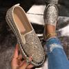 Fashion Women's Bling Rhinestone Decor Flats Comfort Thick Sole Slip On Casual Shoes Woman Fashion Gold Silver Glitter Platform Loafers