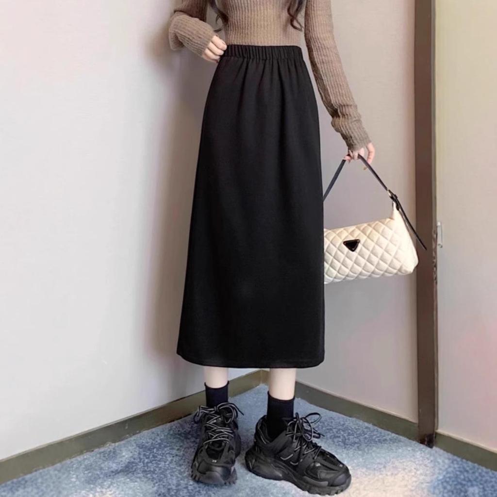 Mid-Length Women's Bodycon Midi Skirt with Back Slit - 2024 Korean A-Line Fashion.