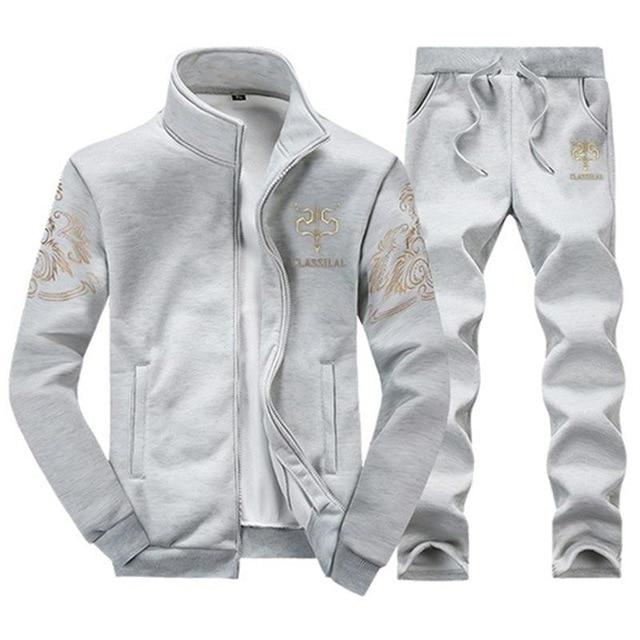 Men Sportswear Set Tracksuit Sporting Fitness Clothing Two Pieces Long Sleeve Jacket + Pants