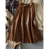 PU Leather Skirt Women's Autumn and Winter Fashion Retro All-match A-line Skirt High Waist Drape Mid-length Skirt