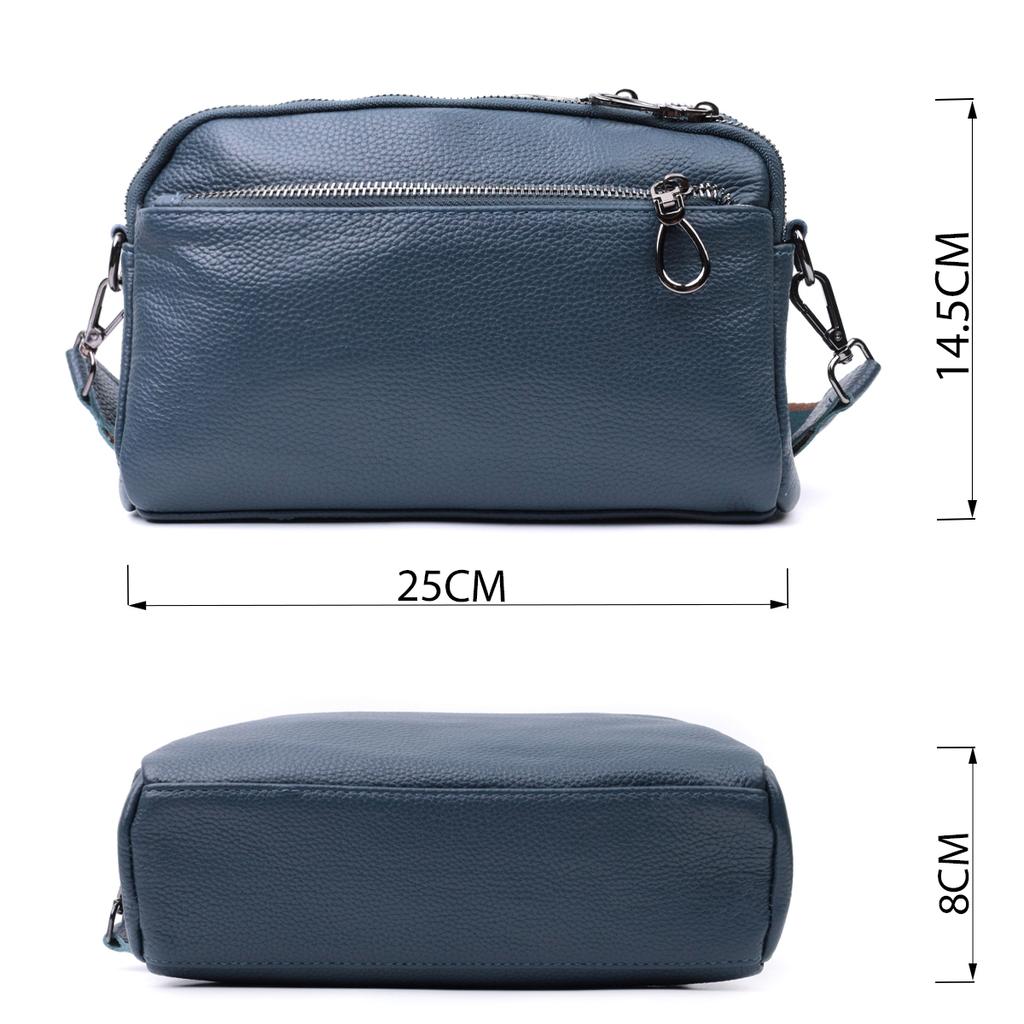 Stylish Women's Bag with Pockets Made of Genuine Leather Vintage 22600 Blue