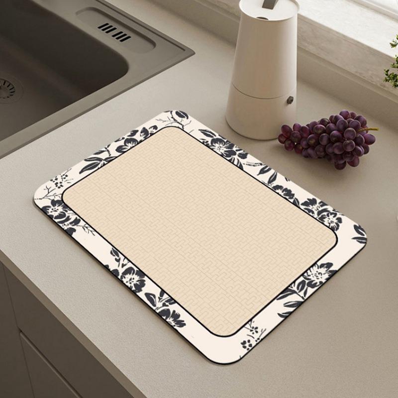 Extremely Simple Style Flower Kitchen Diatomaceous Mud Drainage Pad Absorbent Pad Bar Counter Coffee Machine Pad Placemat